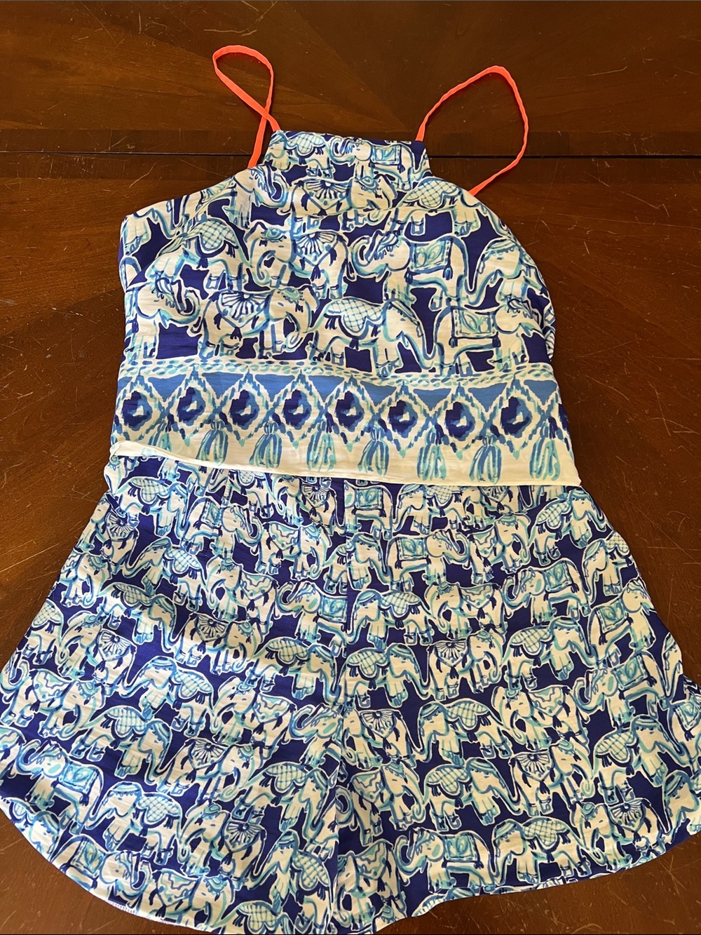 Lilly Pulitzer Blue & White Elephant Print Romper with Straps size 2